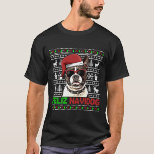 Camiseta Boston Terrier Dog Feliz Navidog Feliz Natal Encan