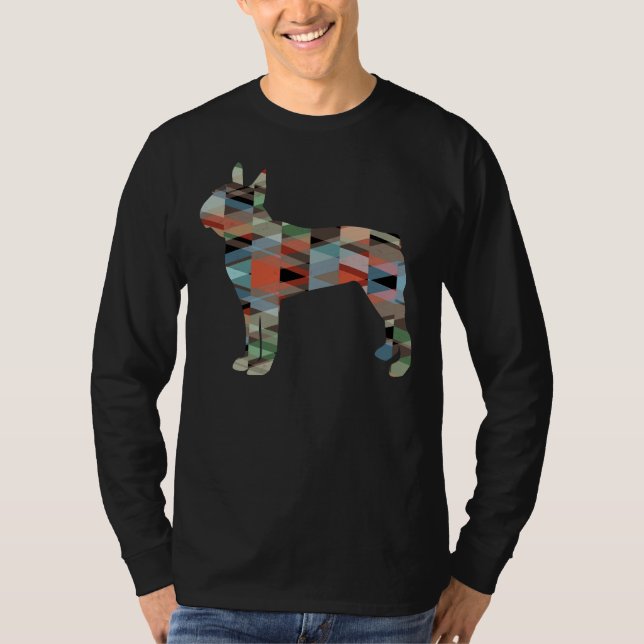 Camiseta Boston Terrier Dog Geometric Pattern Silhouette Pl (Frente)