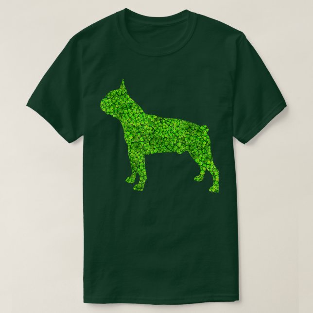 Camiseta Boston Terrier Dog Irish Shamrock Leaf Rua Patrick (Frente do Design)