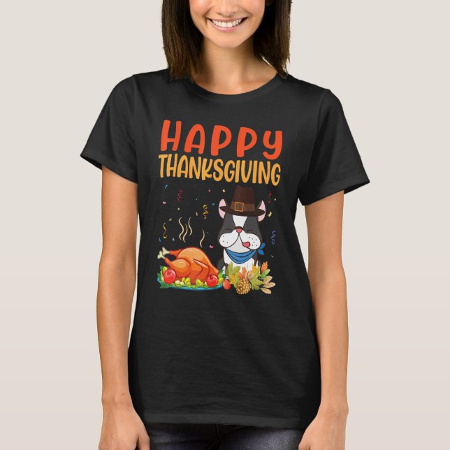 Camiseta Boston Terrier Dog Look Turkey Meat Happy Graças (Frente)