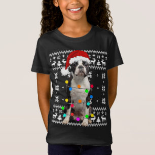 Camiseta Boston Terrier Dog Luz Feia Puppy Santa Hat Chr