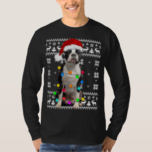 Camiseta Boston Terrier Dog Luz Feia Puppy Santa Hat Chr