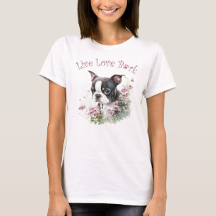 Camiseta Boston Terrier Dog Mãe Floral