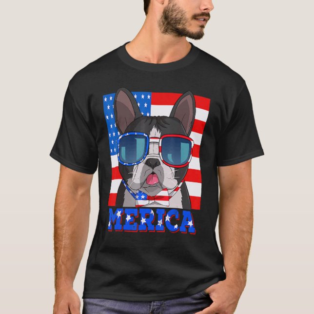 Camiseta Boston Terrier Dog Merica 4 De Julho American Fla (Frente)