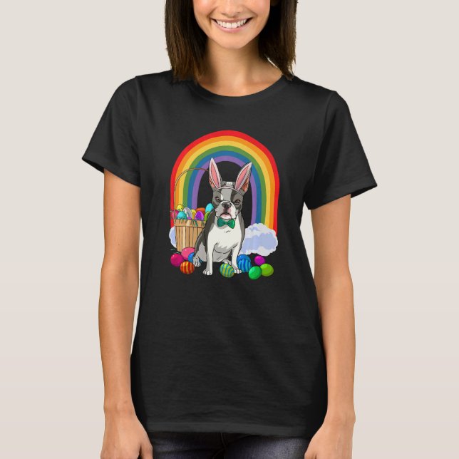 Camiseta Boston Terrier Dog Mom Easter Eggs Bunny Rabbit (Frente)
