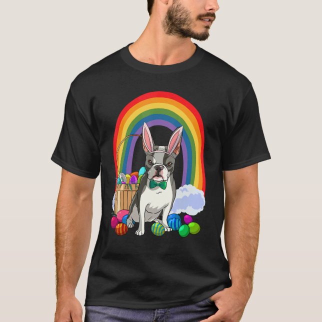 Camiseta Boston Terrier Dog Mom Easter Eggs Bunny Rabbit (Frente)