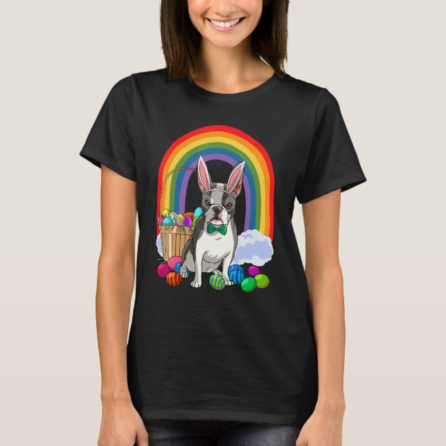Camiseta Boston Terrier Dog Mom Easter Eggs Bunny Rabbit (Frente)