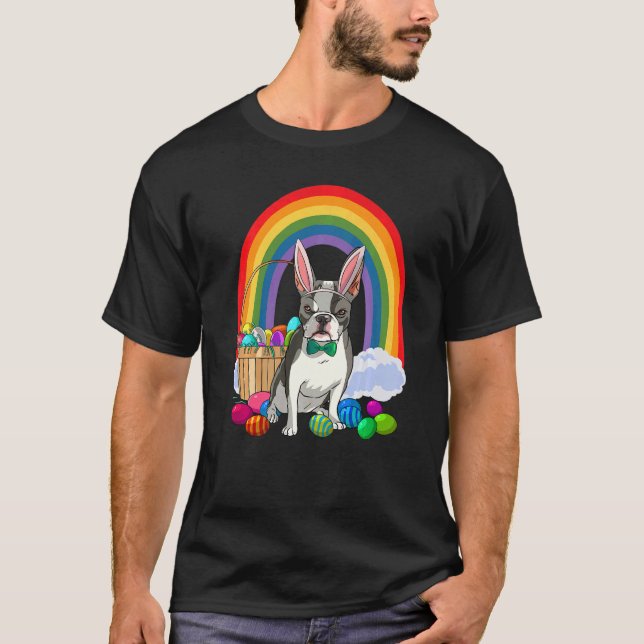 Camiseta Boston Terrier Dog Mom Easter Eggs Bunny Rabbit (Frente)