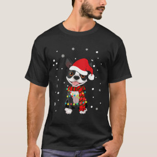 Camiseta Boston Terrier Dog Papai Noel de Natal Luz T