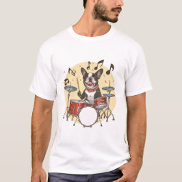 Camiseta Boston Terrier Dog Playing Drums