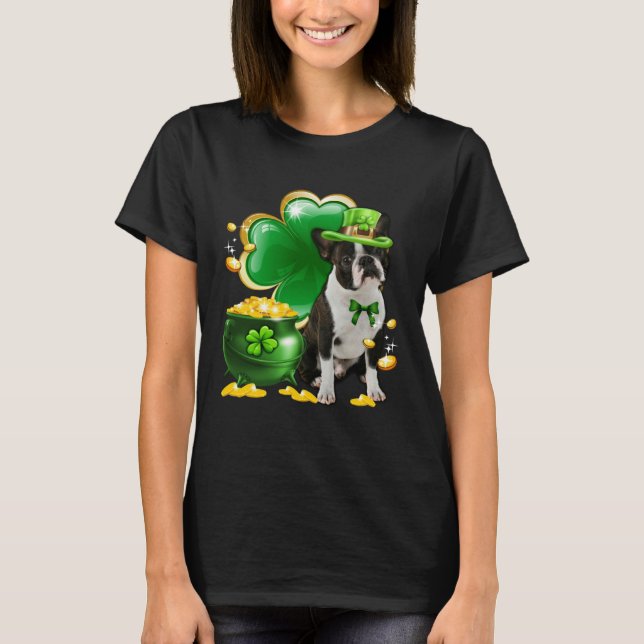 Camiseta Boston Terrier Dog Shamrock Irish Saint St Patrick (Frente)