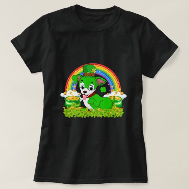 Camiseta Boston Terrier Dog Shamrock irlandês Dia de São Pa (Frente do Design)