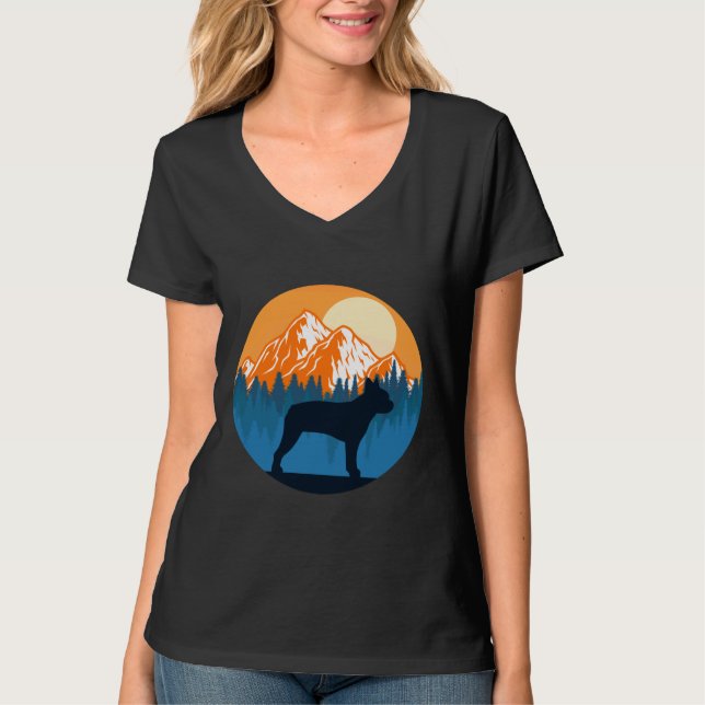 Camiseta Boston Terrier Dog Silhouette Sunset Mountain Fort (Frente)