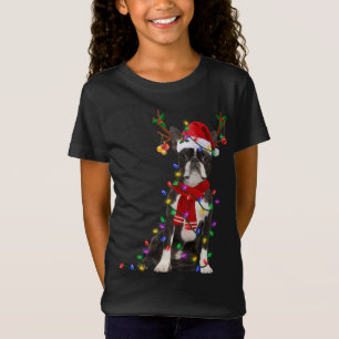 Camiseta Boston Terrier Dog Tree Christmas Luzes Xma