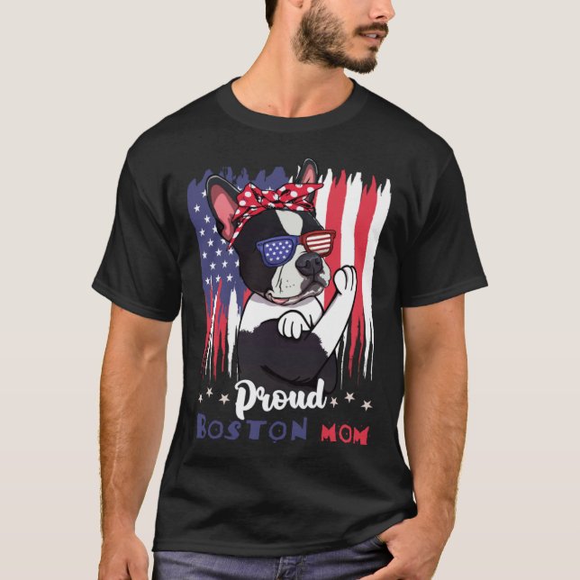Camiseta Boston Terrier Dog With Sunglasses American Flag (Frente)