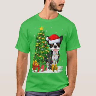 Camiseta Boston Terrier Dog Xmas Tree Papais noeis Boston T