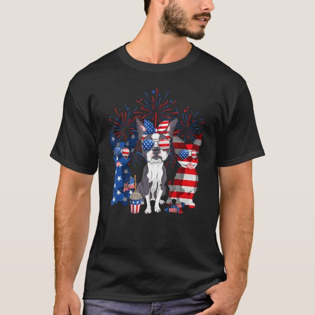 Camiseta Boston Terrier Dogs American Flag USA Indepedence  (Frente)