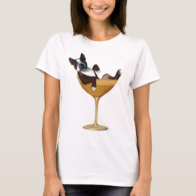 Camiseta Boston Terrier em Copktail Glass (Frente)