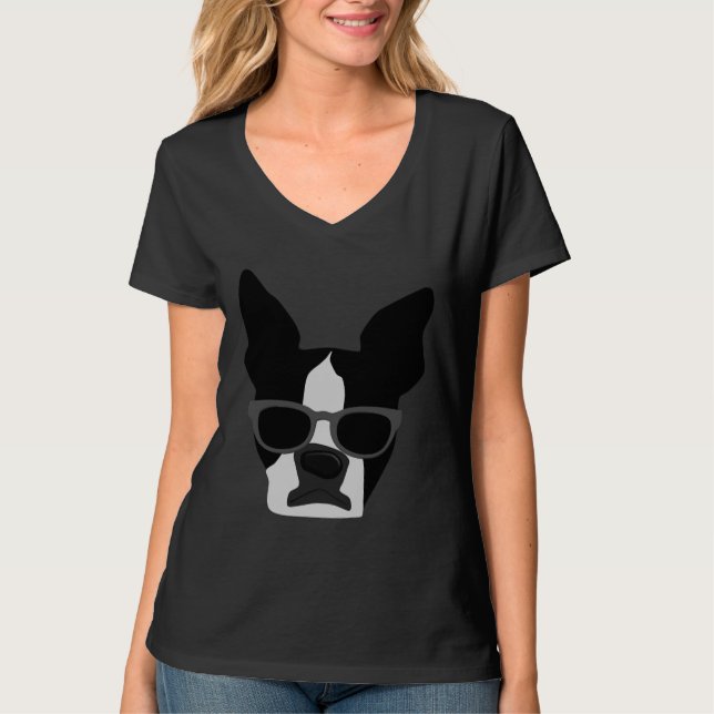 Camiseta Boston Terrier em óculos de sol Legal (Frente)