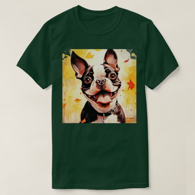 Camiseta Boston Terrier em outono (Frente do Design)