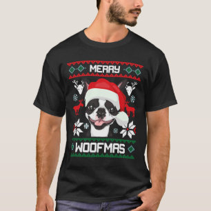 Camiseta Boston Terrier Feliz Woofmas Cão de Natal