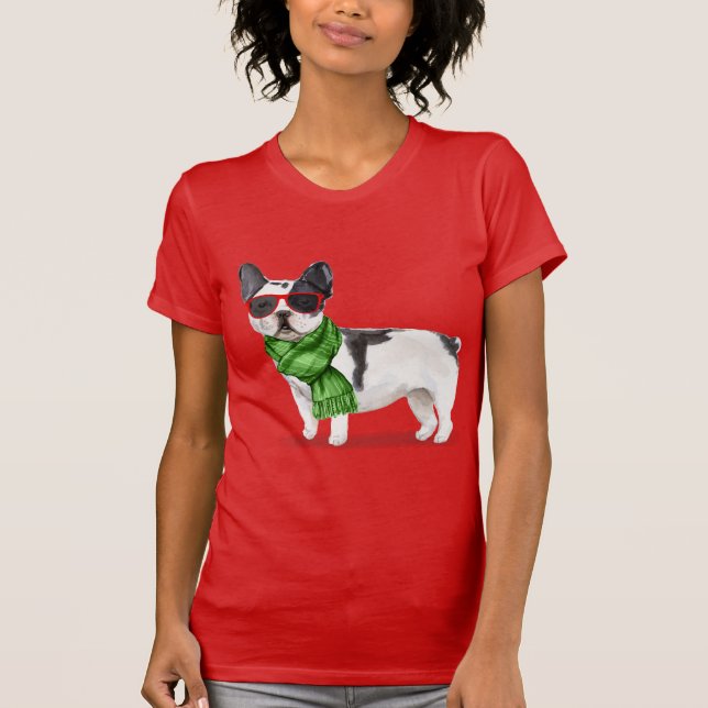 Camiseta Boston Terrier Funny Christmas Fleas Navidog T-Shi (Frente)