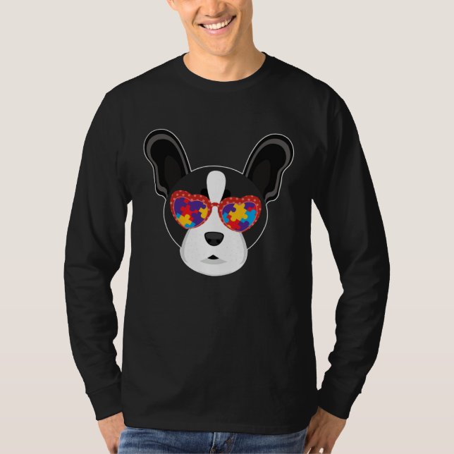 Camiseta Boston Terrier Glasses Puzzle Autism Awareness Aut (Frente)