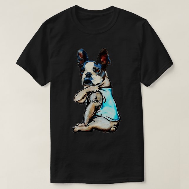 Camiseta Boston Terrier I Love Mamãe Tattoo Dia de as mães  (Frente do Design)