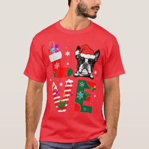 Camiseta Boston Terrier Lover Santa Claus Cães de Natal Pa