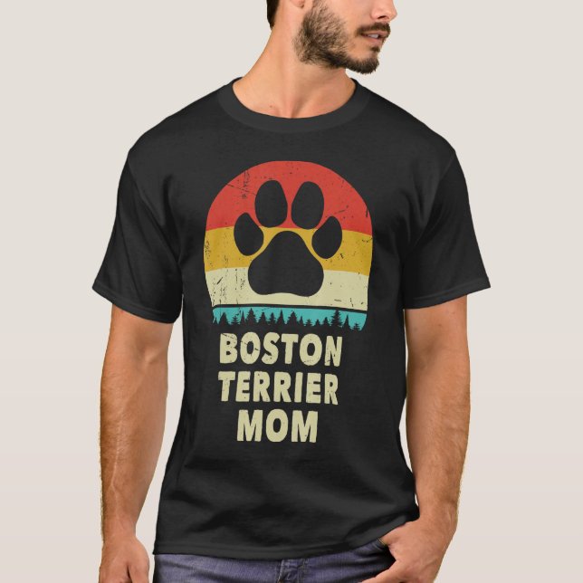 Camiseta Boston Terrier Mãe Mulher Bostie Dog Vintage (Frente)