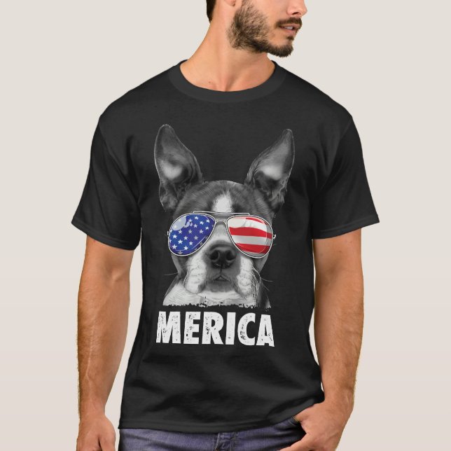 Camiseta Boston Terrier Merica 4 De Julho Para Homens Mulhe (Frente)