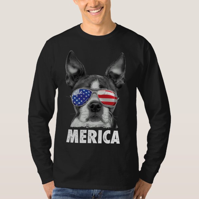 Camiseta Boston Terrier Merica 4 De Julho Para Homens Mulhe (Frente)