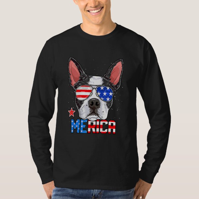Camiseta Boston Terrier Merica 4th of July  Men Boys Dog Pu (Frente)