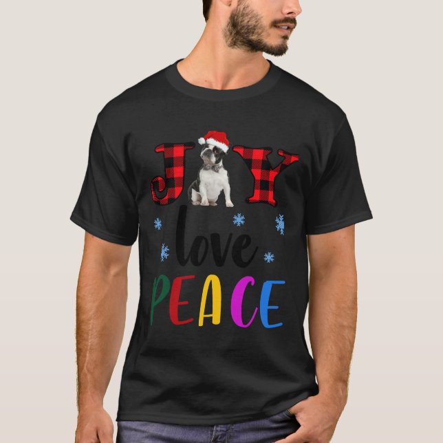 Camiseta Boston Terrier Natal Joy Love Peace (Frente)