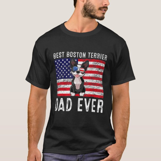 Camiseta Boston Terrier Pai Eua American Flag Boston Terrie (Frente)