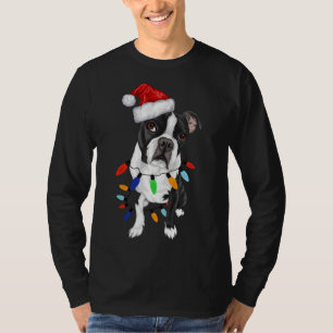 Camiseta Boston Terrier Papai noel Natal Luzes Xmas Cachorr