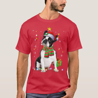 Camiseta Boston Terrier Papais noeis Árvore de Natal Luzes