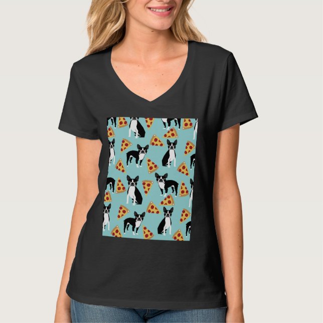 Camiseta Boston Terrier Pizza fatias Comida de lixo Cachorr (Frente)