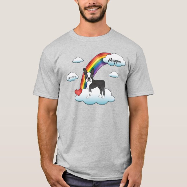 Camiseta Boston Terrier Preto e Branco Memorial Arco-íris (Frente)