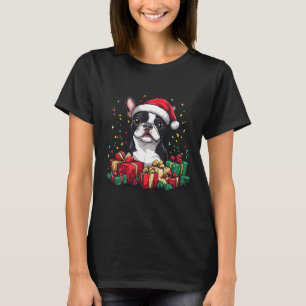 Camiseta Boston Terrier Santa Hat Engraçado Natal Bostie Do