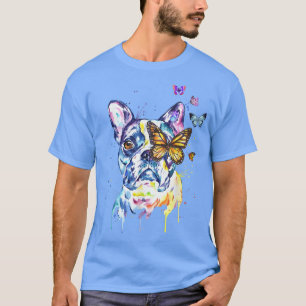 Camiseta Boston Terrier Splash Art Butterflies Engraçados C