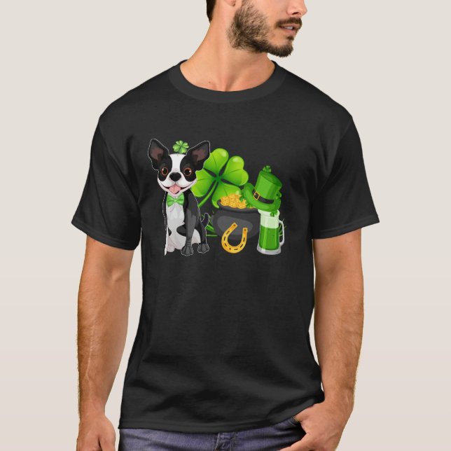 Camiseta Boston Terrier St Patrick s Day Irish C  Dog (Frente)
