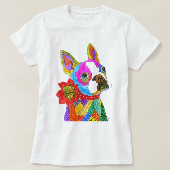 Camiseta Boston Terrier T-Shirt Cute e Colorida (Frente do Design)
