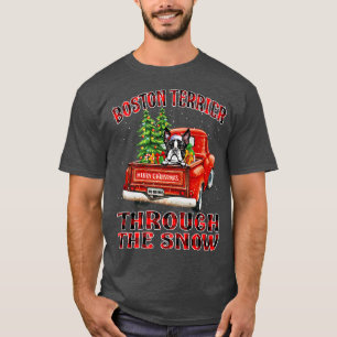 Camiseta Boston Terrier Through the Snow Christmas Truck Pl