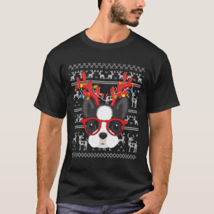 Camiseta Boston Terrier Ugly Christmas Sweater Reindeer Xma