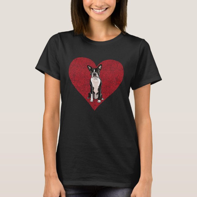 Camiseta Boston Terrier Valentines Day Dog Love Fingerprint (Frente)