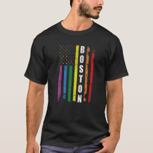 Camiseta Boston U American Flag Rainbow Gay Lgbt Pride Mon