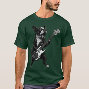 Camiseta Bostonerrier Tocando Baixo Música Rock Cão Lo