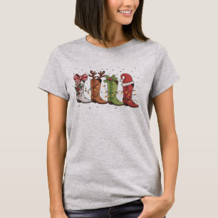 Camiseta Bota de Cowboy Natal Ocidental Cowgirl País Xmas