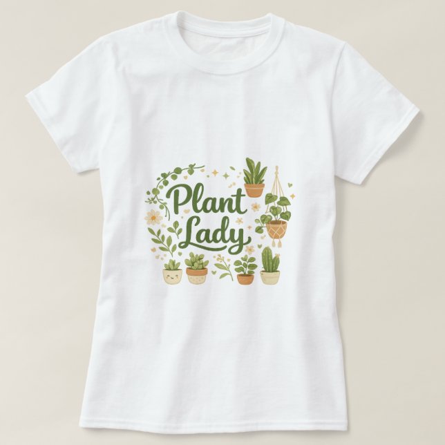 Camiseta Botânica da Mulher das Plantas (Frente do Design)